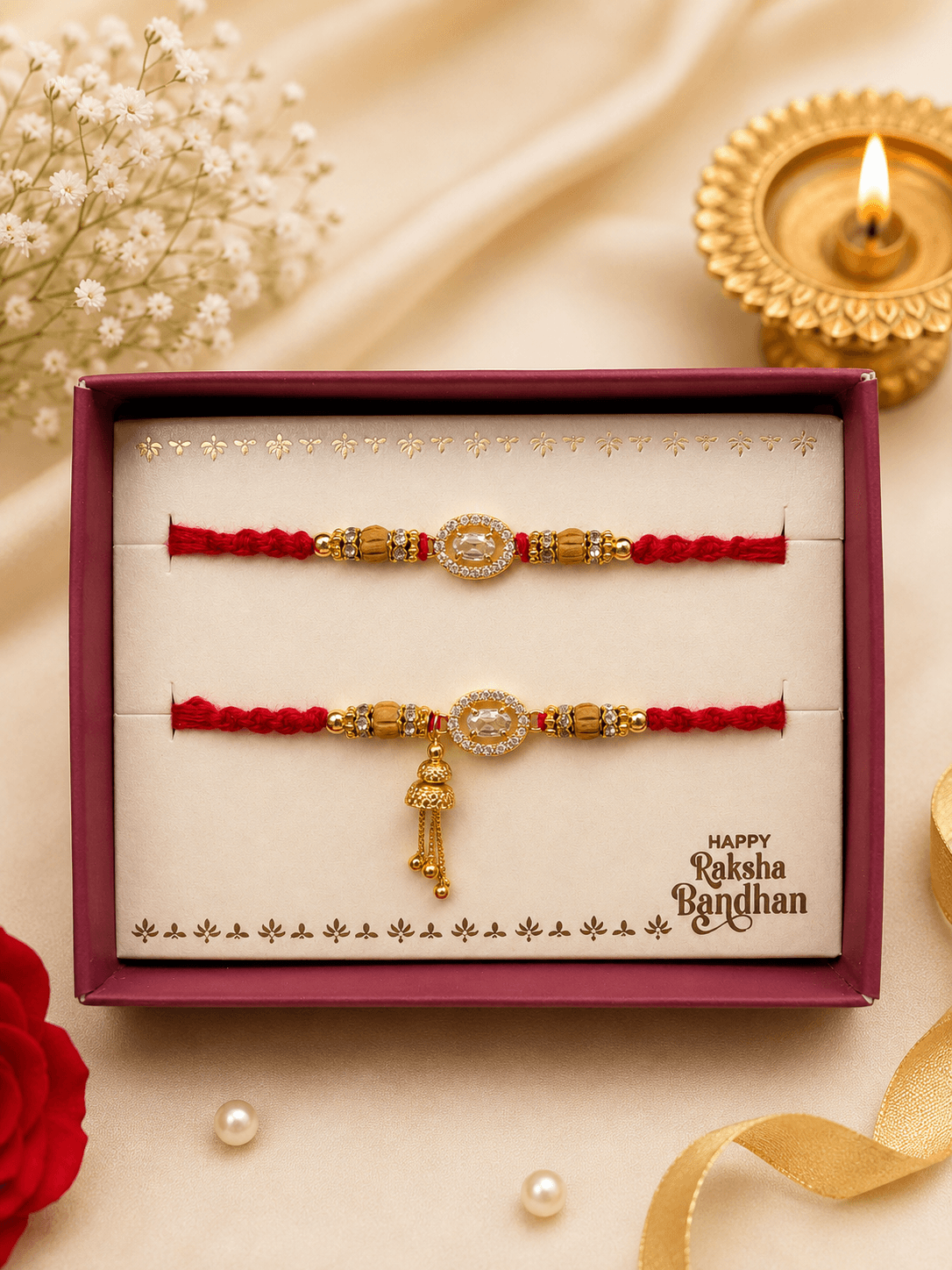 Traditional Designer Couple Rakhi Set