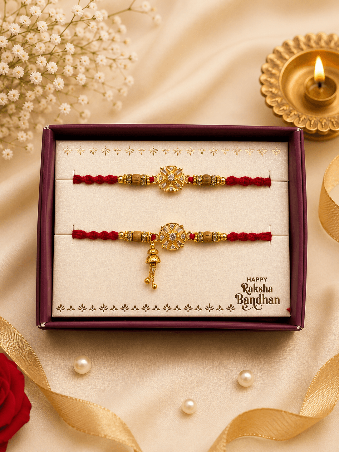 Classic Floral Couple Rakhi Set